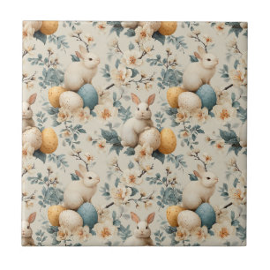 Vintage Easter Bunny Floral (3) Tile