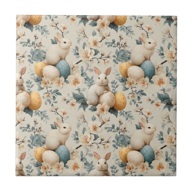 Vintage Easter Bunny Floral (3) Tile (Front)