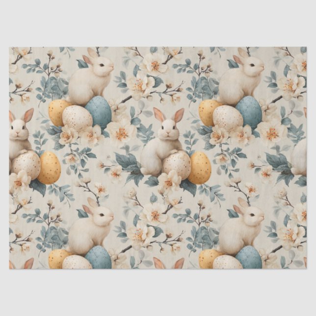 Vintage Easter Bunny Floral (3) Tissue Paper (Front)