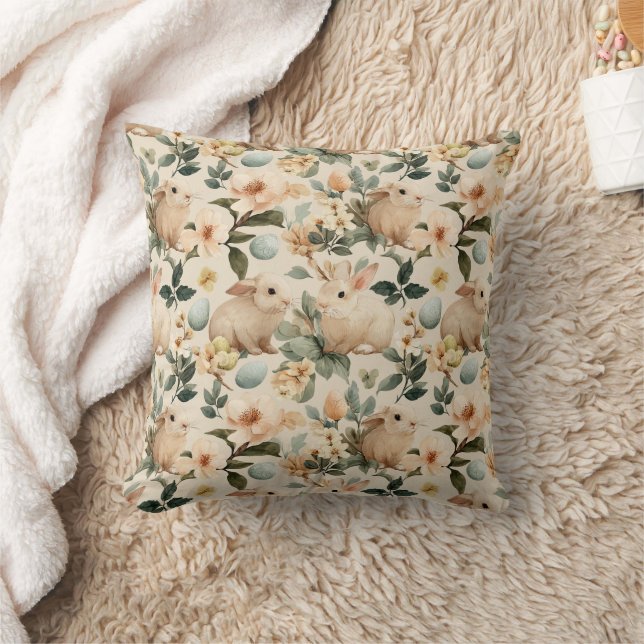 Vintage Easter Bunny Floral (4) Cushion (Blanket)