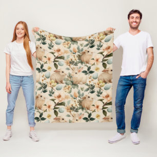 Vintage Easter Bunny Floral (4) Fleece Blanket
