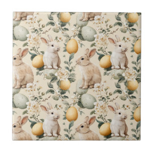 Vintage Easter Bunny Floral (5) Tile