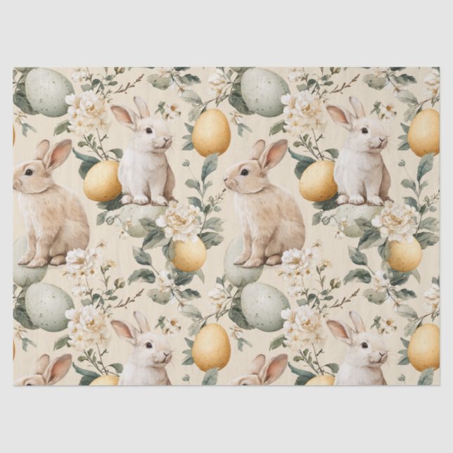Vintage Easter Bunny Floral (5) Tissue Paper (Front)