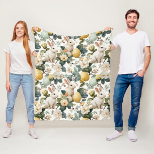 Vintage Easter Bunny Floral (7) Fleece Blanket