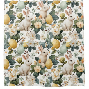 Vintage Easter Bunny Floral (7) Shower Curtain