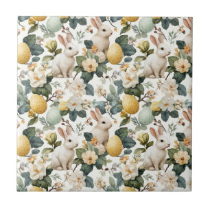 Vintage Easter Bunny Floral (7) Tile