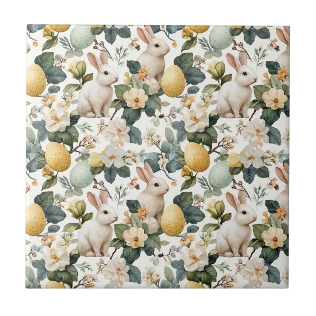 Vintage Easter Bunny Floral (7) Tile (Front)