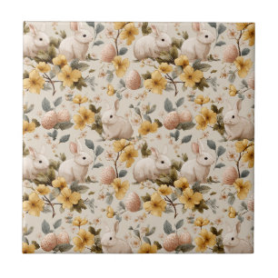Vintage Easter Bunny Floral (8) Tile