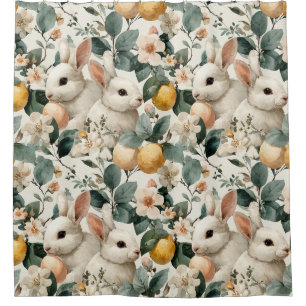 Vintage Easter Bunny Floral (9) Shower Curtain