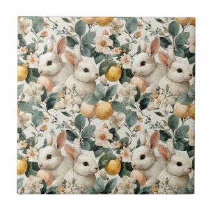 Vintage Easter Bunny Floral (9) Tile