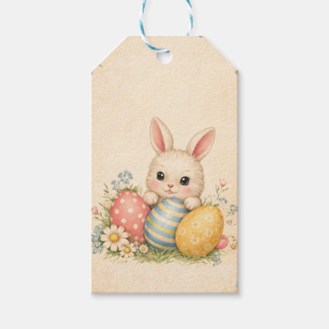 Vintage Easter Bunny Gift Tag | Cute Bunny Easter  (Front)