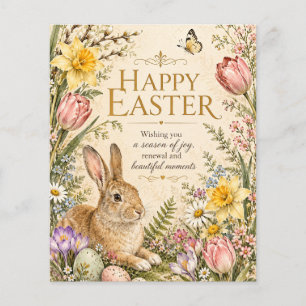 Vintage Easter Bunny Greeting Garden flowers Flyer