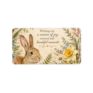 Vintage Easter Bunny Greeting Garden flowers Label