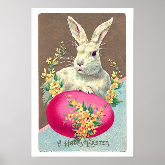 Vintage Easter Bunny Illustration Poster (Front)