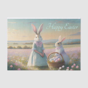 Vintage Easter bunny in a field of wild flowers Tissue Paper