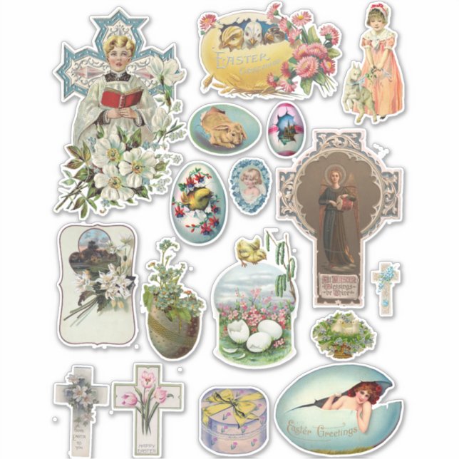 Vintage Easter Bunny Kids Animals Crosses Art  (Front)