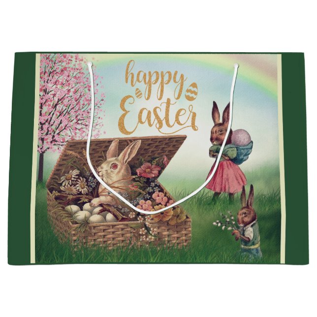 Vintage Easter Bunny Large Gift Bag (Front)