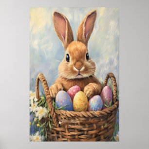 Vintage Easter Bunny Print, Pastel Nursery Poster