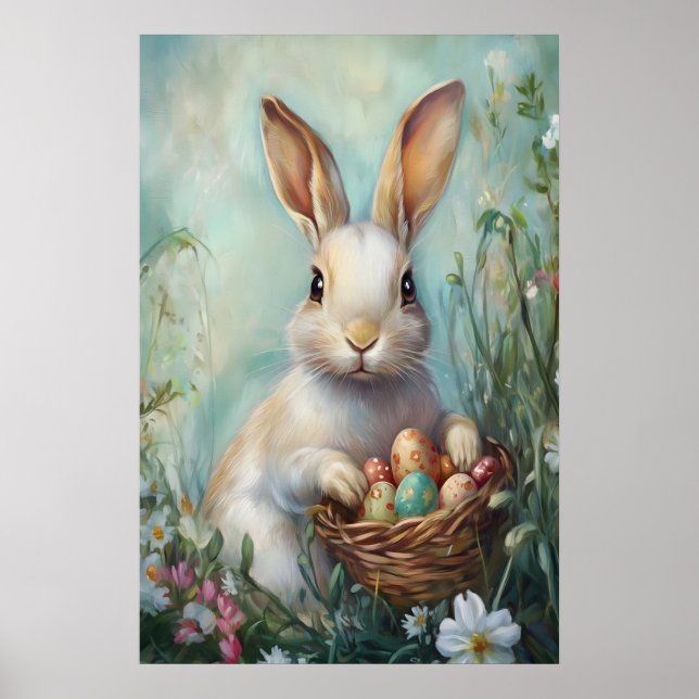 Vintage Easter Bunny Print, Retro Rabbit Poster (Front)