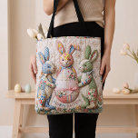Vintage Easter Bunny Quilt Style Print Pattern Tote Bag<br><div class="desc">Tote bag featuring vintage Easter bunnies quilted-style print design. Three adorable fabric-look rabbits with Easter egg basket printed image. Cottage core shabby chic aesthetic perfect for Easter shopping,  spring errands,  farmers market,  or everyday use. Nostalgic vintage charm print style.</div>