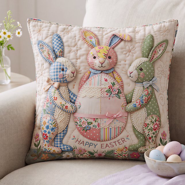Vintage Easter Bunny Quilted Style Print Cushion (Creator Uploaded)
