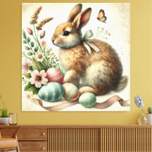 Vintage Easter Bunny Rabbit Egg Watercolor