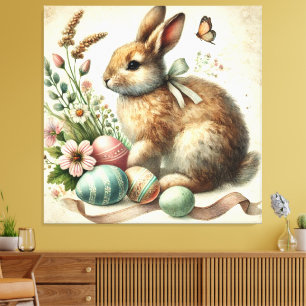 Vintage Easter Bunny Rabbit Egg Watercolor Canvas Print