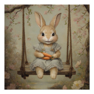 Vintage Easter Bunny Rabbit Egg Watercolor Poster