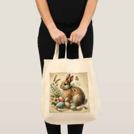 Vintage Easter Bunny Rabbit Egg Watercolor Tote Bag