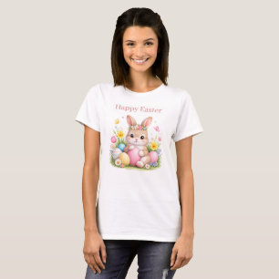 Vintage Easter Bunny Rabbit Pink Blush Watercolor T-Shirt