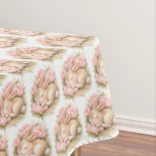 Vintage Easter Bunny Rabbit Pink Blush Watercolor Tablecloth