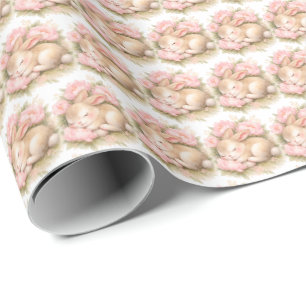 Vintage Easter Bunny Rabbit Pink Watercolor Wrapping Paper
