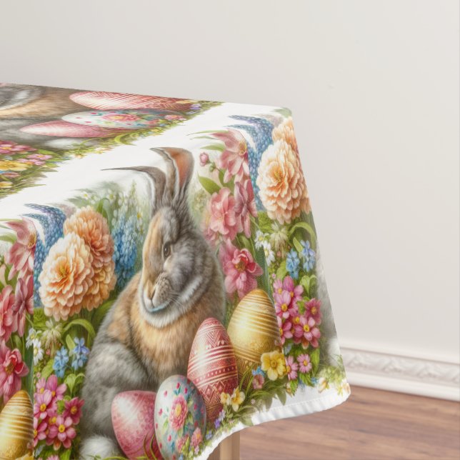 Vintage Easter Bunny Spring Floral   Tablecloth (In Situ)