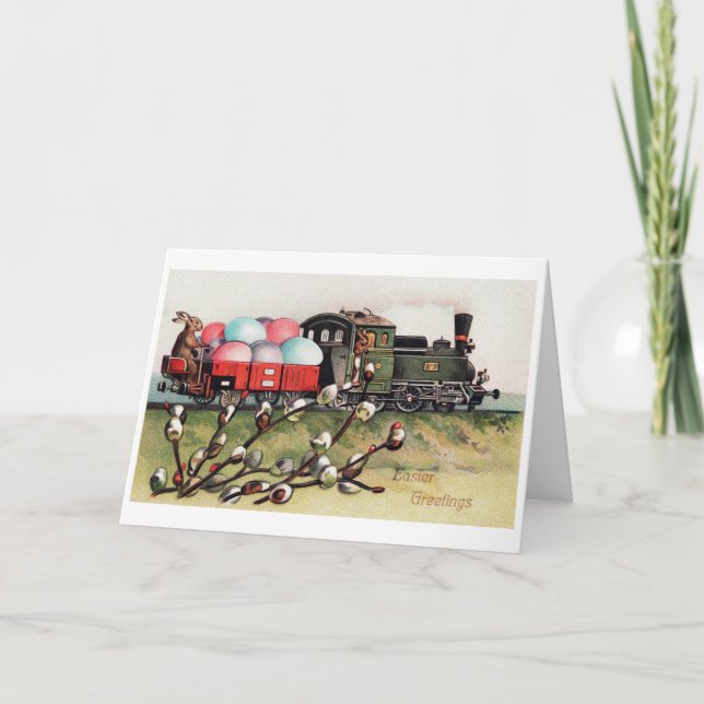 Vintage Easter Bunny Train Card (Front)