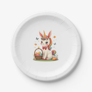 Vintage Easter Bunny Unicorn Pastel Floral Cartoon Paper Plate
