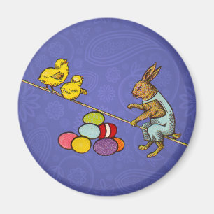 Vintage Easter Bunny with chicks and Easter eggs Magnet