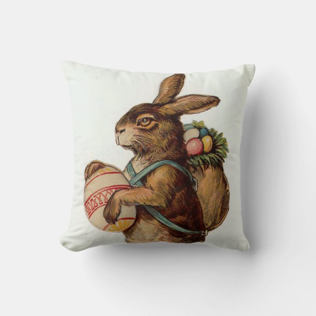 Vintage Easter Bunny with eggs Cushion (Front)