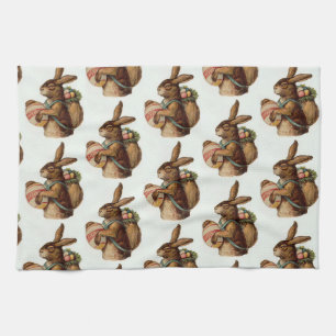 Vintage Easter Bunny with eggs Tea Towel