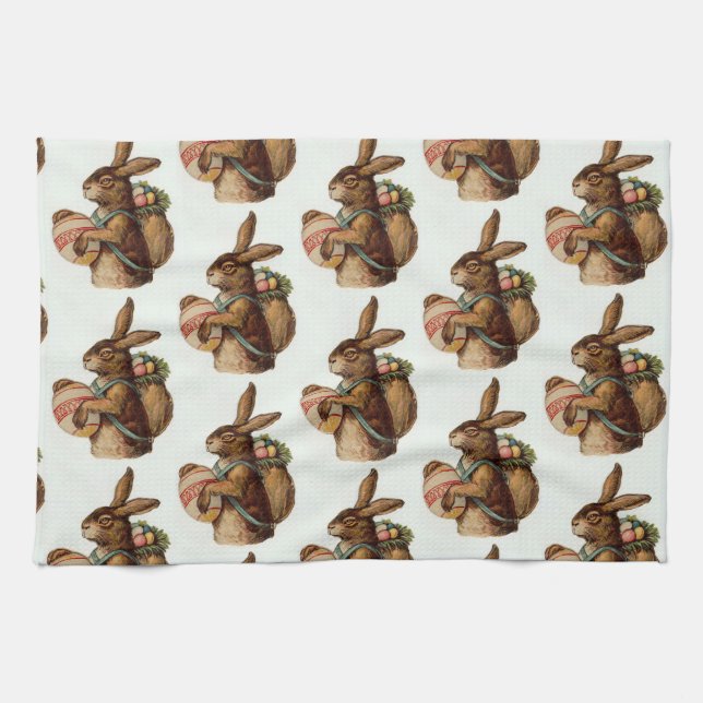 Vintage Easter Bunny with eggs Tea Towel (Horizontal)