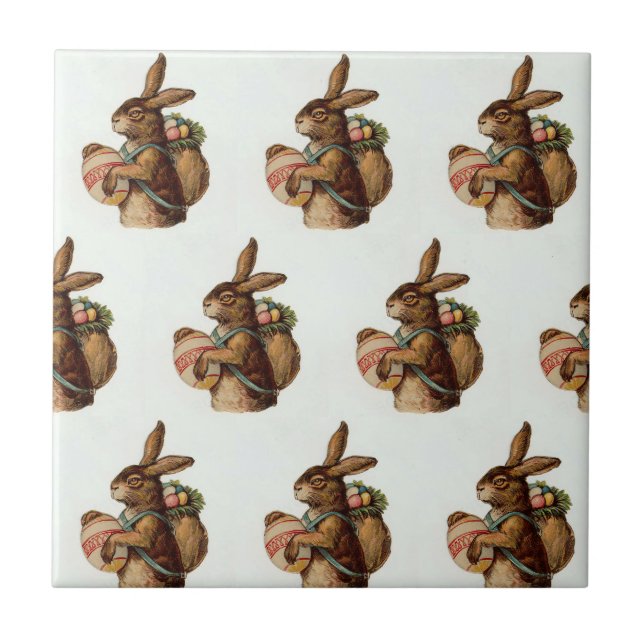 Vintage Easter Bunny with eggs Tile (Front)