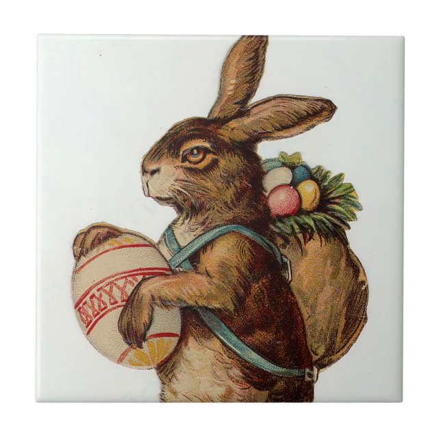Vintage Easter Bunny with eggs Tile (Front)