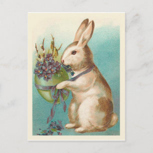 Vintage Easter Bunny With Green Egg Holiday Postcard