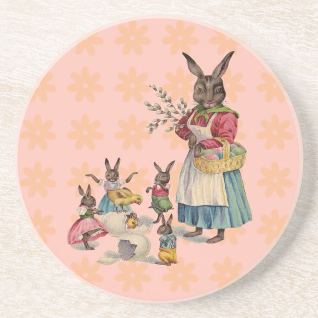 Vintage Easter Bunny with Spring Flowers Coaster (Front)