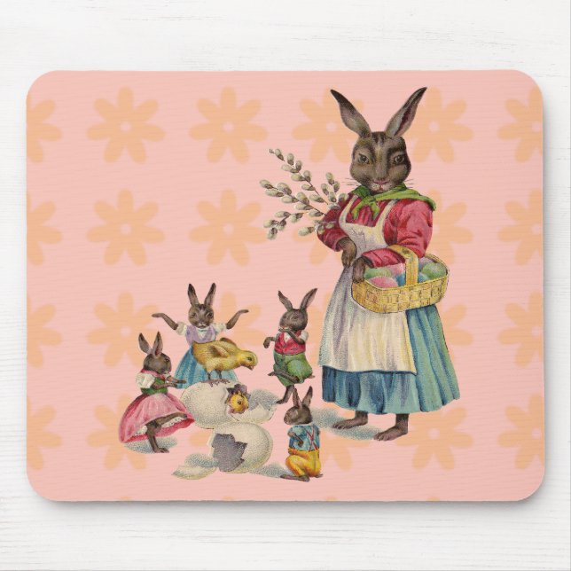 Vintage Easter Bunny with Spring Flowers Mouse Pad (Front)