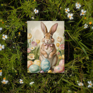 Vintage Easter Bunny with Tulips Postcard