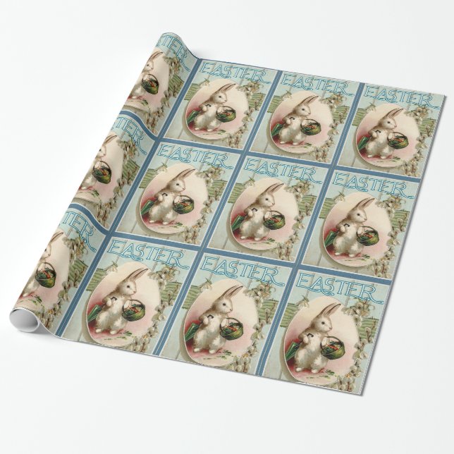 Vintage Easter Bunny Wrapping Paper (Unrolled)