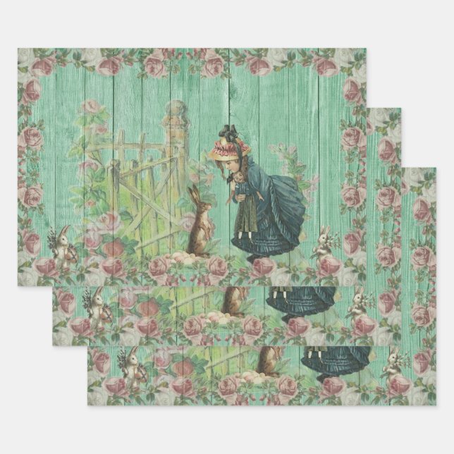Vintage Easter Bunny Wrapping Paper Sheet (Set)