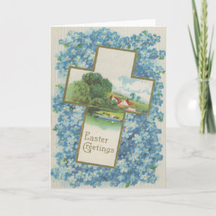 Vintage Easter Card Cross Floral Pretty