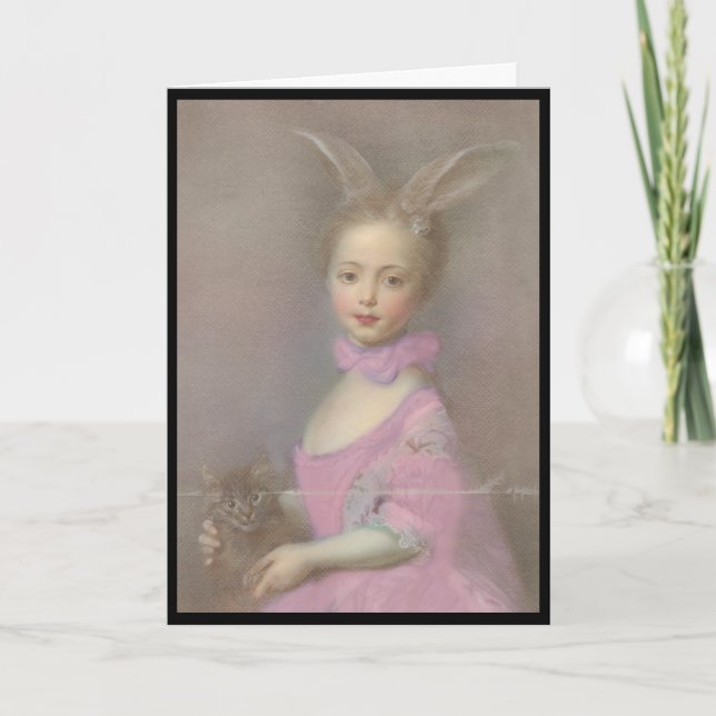 Vintage Easter Card Cute Girl with Bunny Ears (Front)