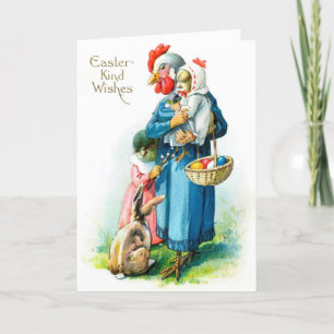 Vintage Easter Card - Mama Hen and Friends